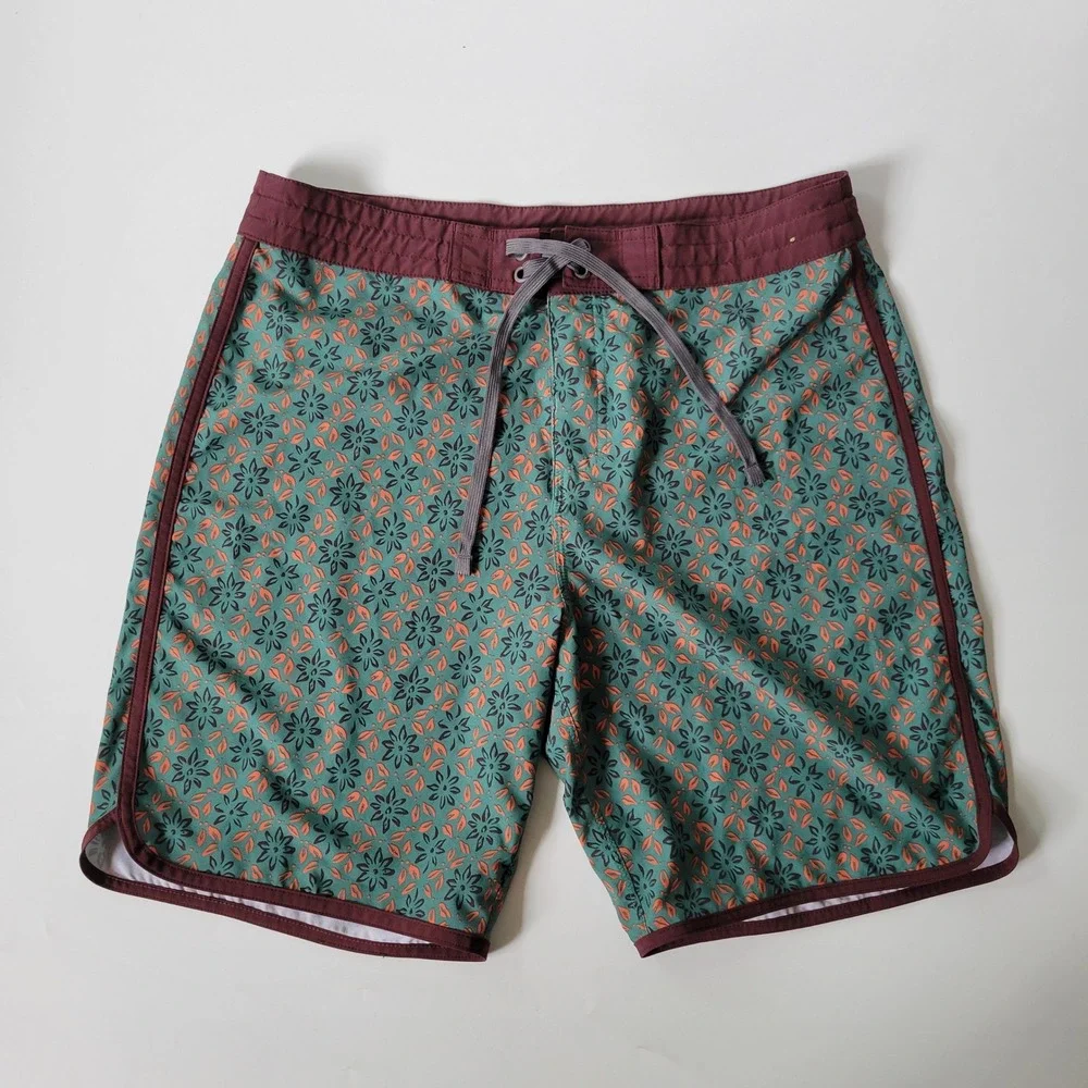Prana Vintage Boardshort Swim Trunks 32 Jade Palapa Active Beach Cruise Travel